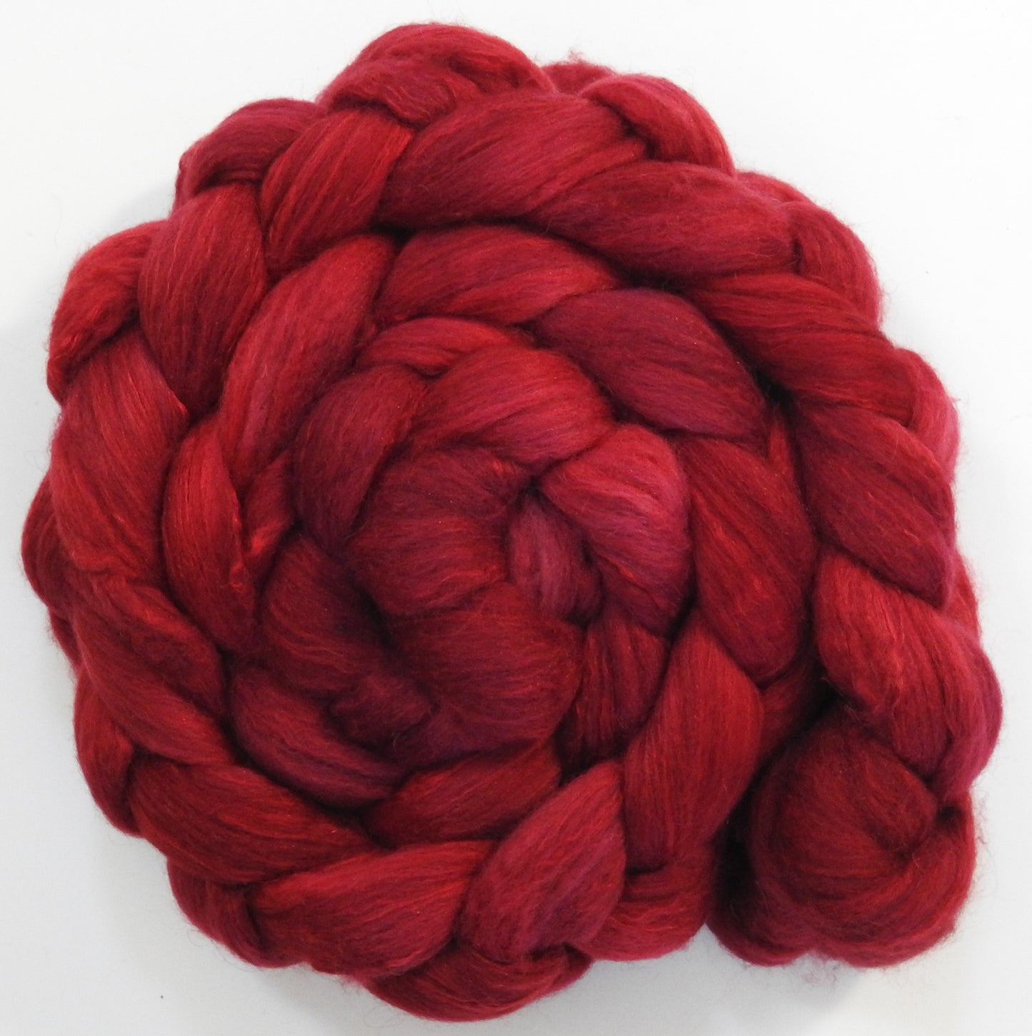 Crimson  (5.7 oz) - Batt in a Braid #5 - Merino/ Camel/ silk/ faux cashmere/ firestar (25/25/25/13/12)