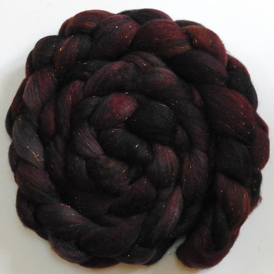 Padauk (5.7 oz) - Batt in a Braid #59- Merino/ Baby Camel/ black Tussah Silk/ Gold Stellina(40/25/25/10)