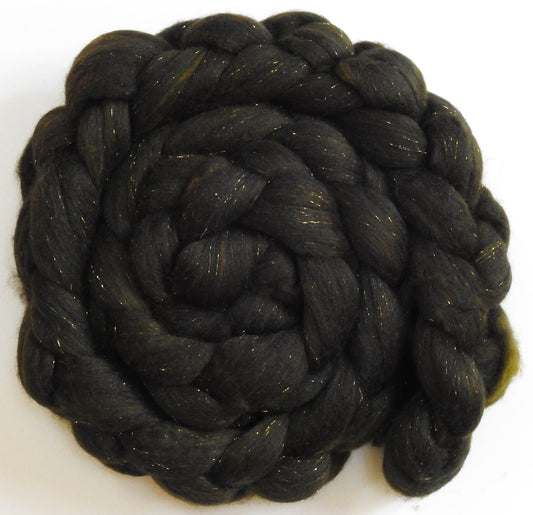 Ribbit (5.7 oz) - Batt in a Braid #59- Merino/ Baby Camel/ black Tussah Silk/ Gold Stellina(40/25/25/10)