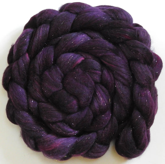 Dragonfruit (5.6 oz) - Batt in a Braid #59- Merino/ Baby Camel/ black Tussah Silk/ Gold Stellina(40/25/25/10)