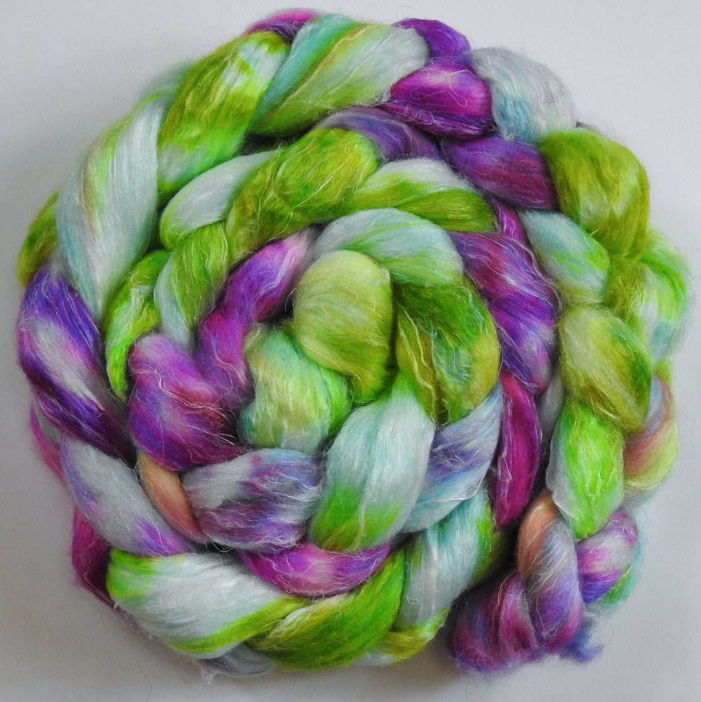 Roller Blades- Batt in a Braid #29 -(5.1 oz.) - Rambouillet / Tussah / Flax (40/40/20)