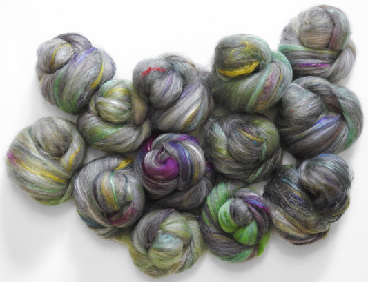 Je ne Sais Quoi - Sparkle Sticklebatts -Romney fleece, merino, Cotton, silk, sari silk, Angelina