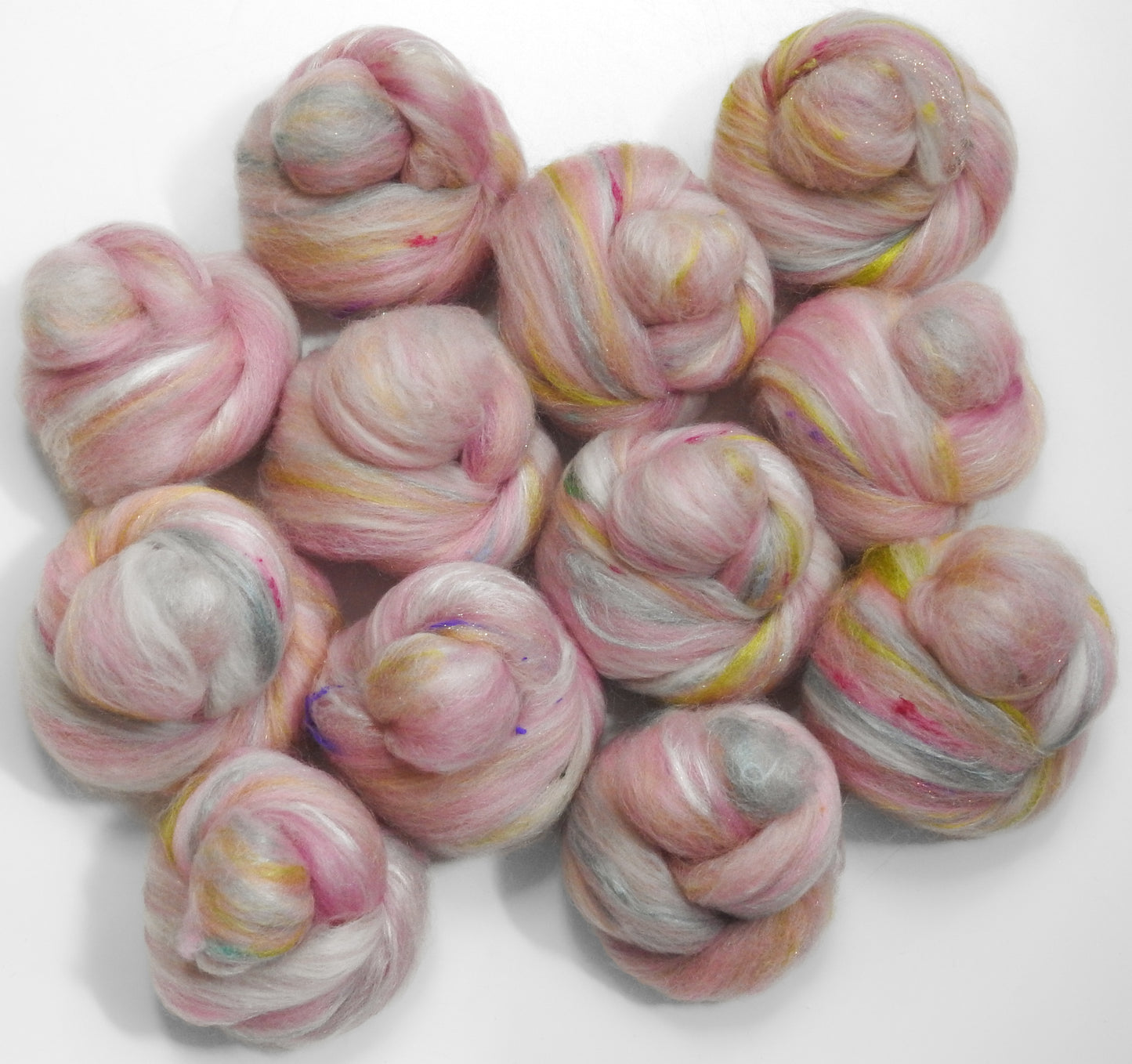 Rose Petal (4 oz.) Sparkle Sticklebatts - Coopworth fleece, merino, ALPACA, Bfl, silk, silk noil, angelina