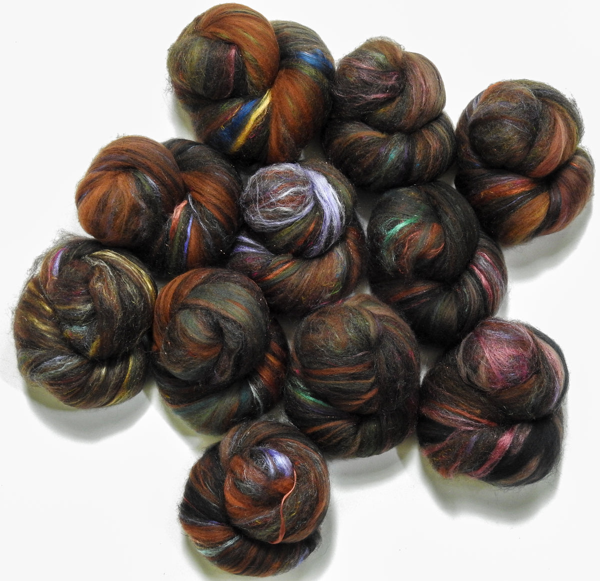 Nutella - Sparkle Sticklebatts - Corriedale fleece, merino, CVM/slight mohair blend, silk, sari silk, angelina