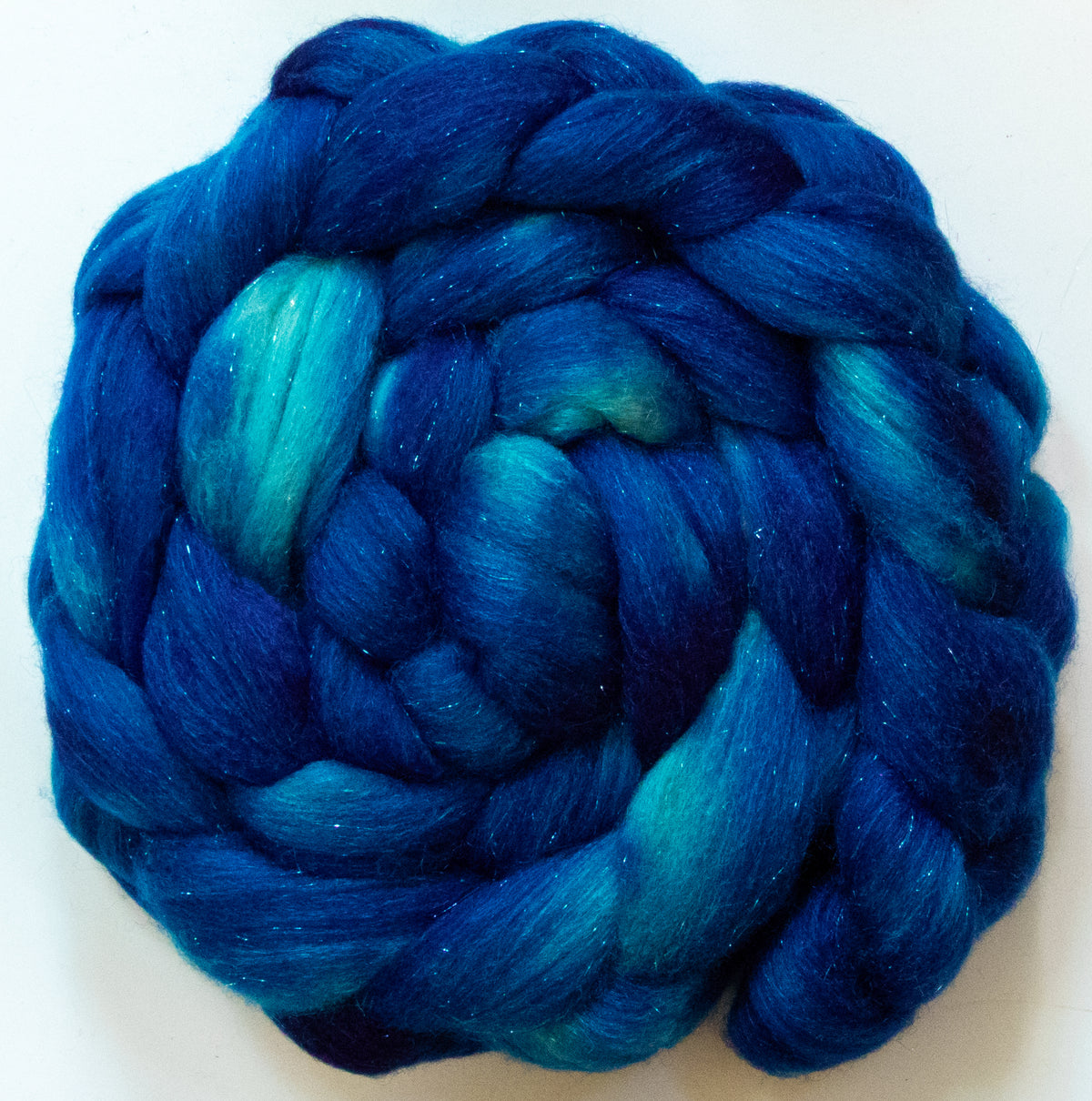 Sapphire (5.8 oz) - Batt in a Braid #67 - Polwarth/Baby Camel/Tussah Silk/Gold Stellina (40/25/25/10)