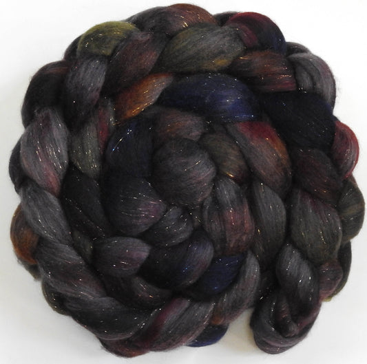 Banksy (5.6 oz) - Batt in a Braid #59- Merino/ Baby Camel/ black Tussah Silk/ Gold Stellina(40/25/25/10)