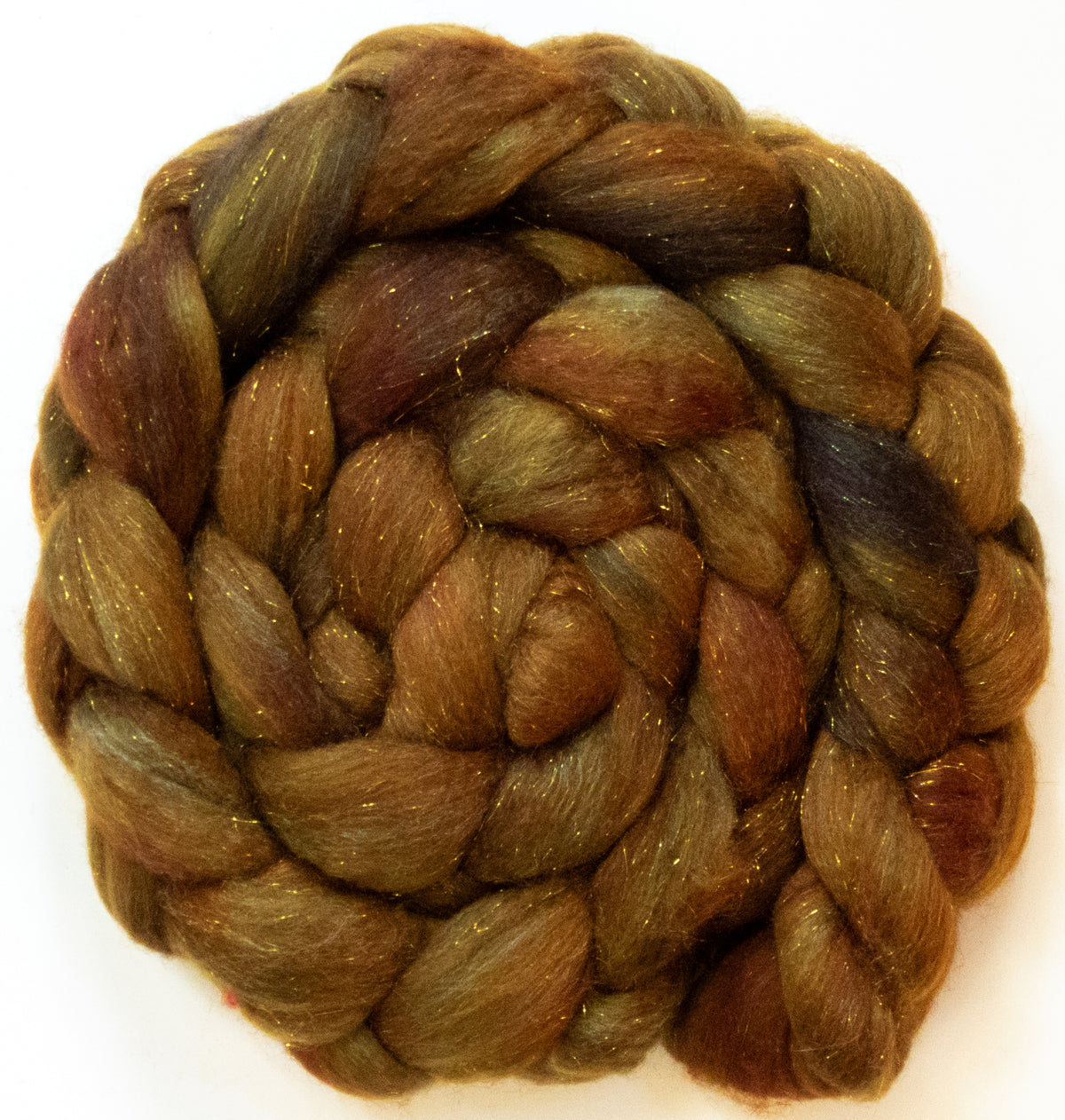 Bronze (5.7 oz) - Batt in a Braid #67 - Polwarth/Baby Camel/Tussah Silk/Gold Stellina (40/25/25/10)