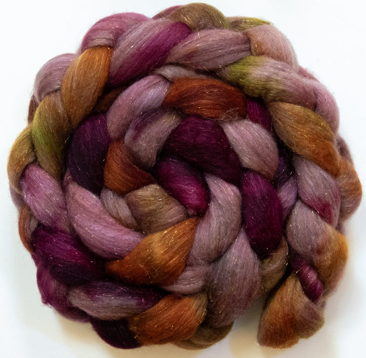 Home Sweet Home (5.8 oz) - Batt in a Braid #67 - Polwarth/Baby Camel/Tussah Silk/Gold Stellina (40/25/25/10)