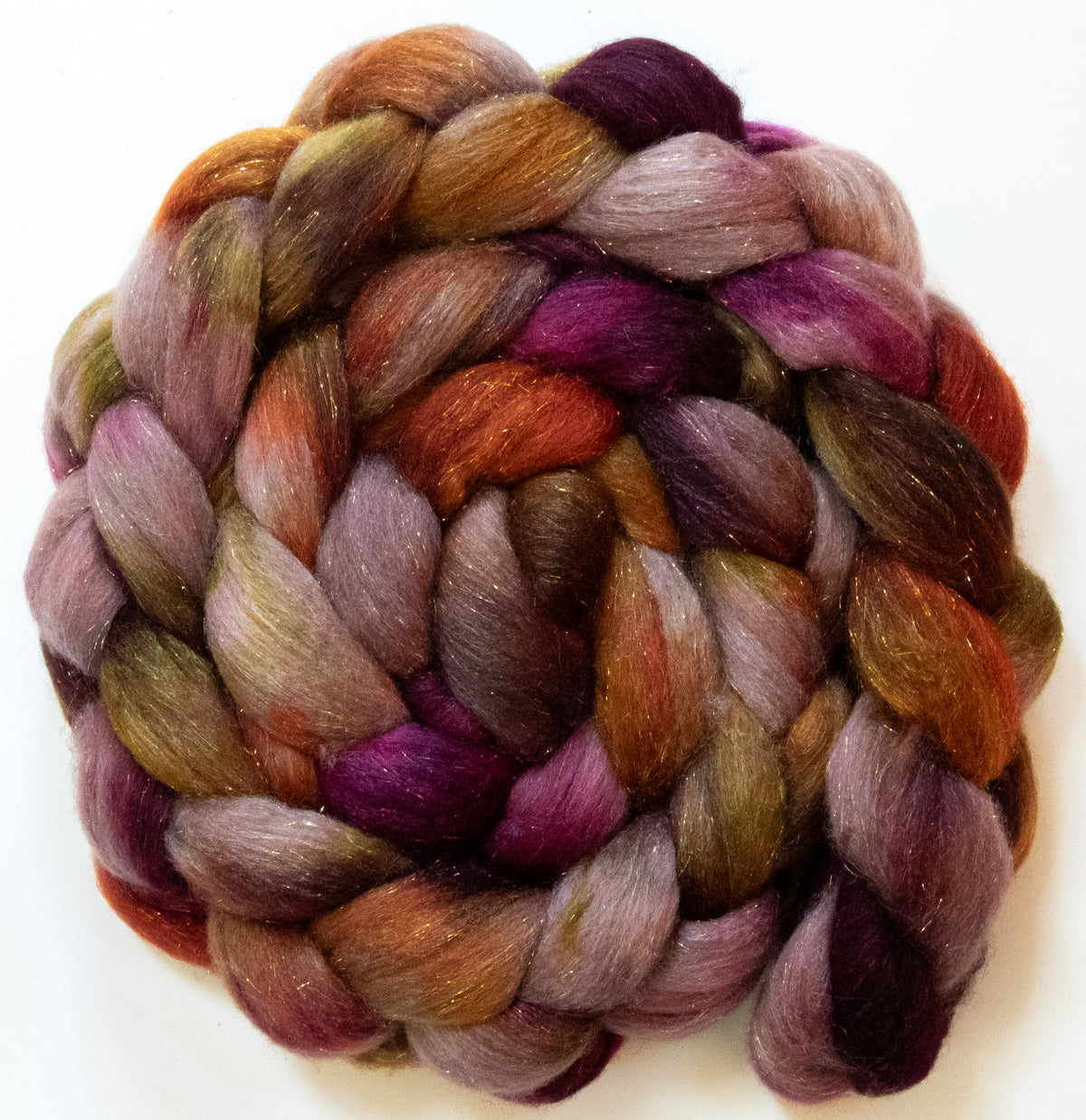 Home Sweet Home (5.8 oz) - Batt in a Braid #67 - Polwarth/Baby Camel/Tussah Silk/Gold Stellina (40/25/25/10)
