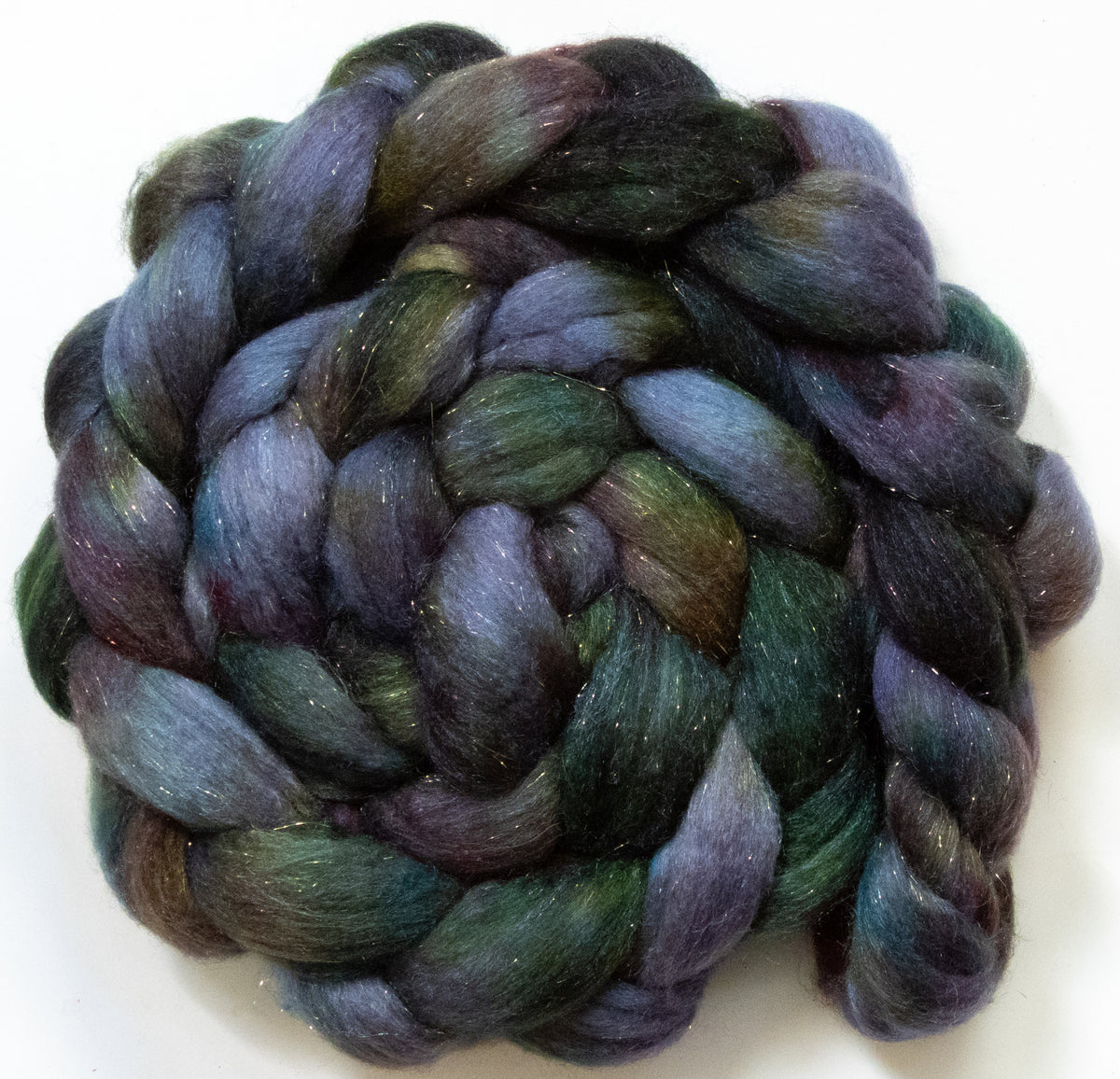 Drizzle (5.7 oz) - Batt in a Braid #67 - Polwarth/Baby Camel/Tussah Silk/Gold Stellina (40/25/25/10)