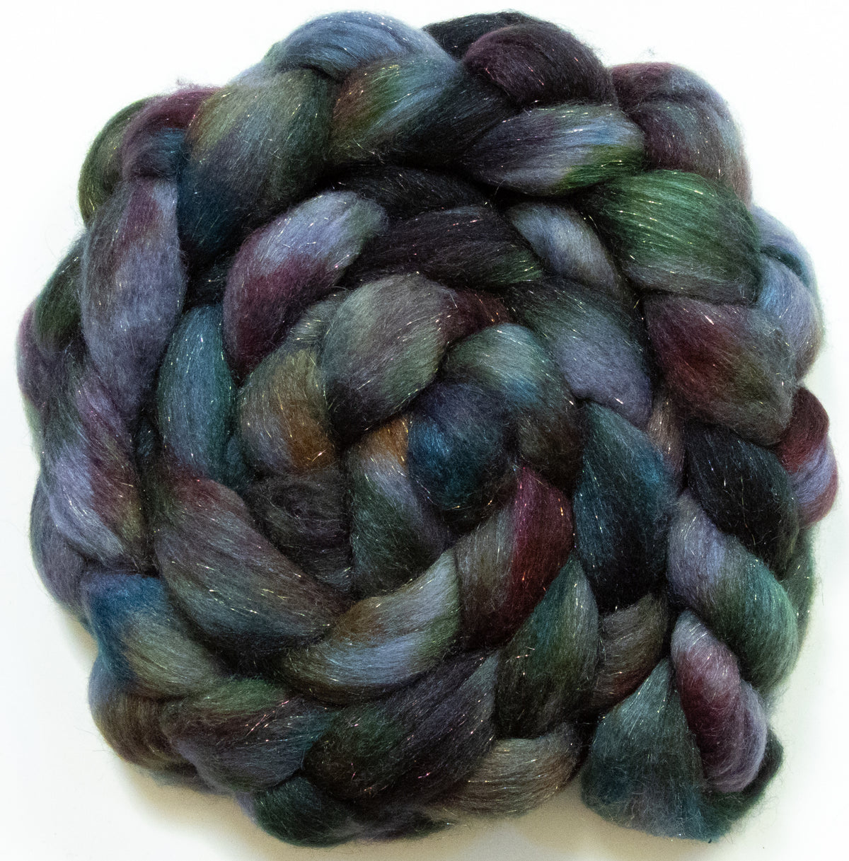 Drizzle (5.7 oz) - Batt in a Braid #67 - Polwarth/Baby Camel/Tussah Silk/Gold Stellina (40/25/25/10)