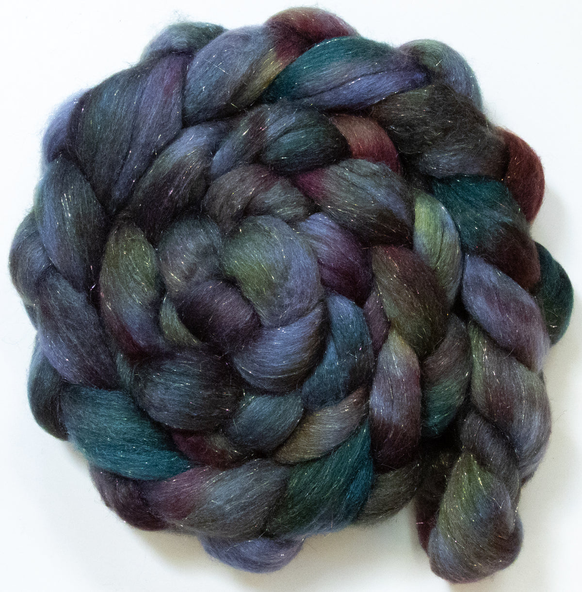 Drizzle (5.7 oz) - Batt in a Braid #67 - Polwarth/Baby Camel/Tussah Silk/Gold Stellina (40/25/25/10)