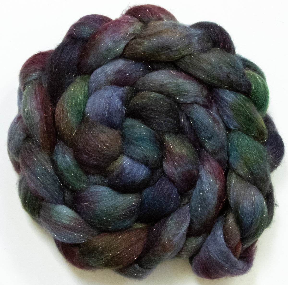 Drizzle (5.7 oz) - Batt in a Braid #67 - Polwarth/Baby Camel/Tussah Silk/Gold Stellina (40/25/25/10)