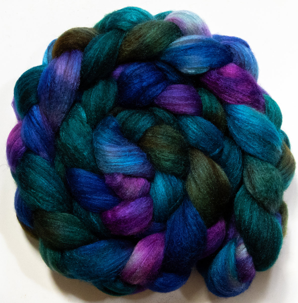 Peacock Ore (5.8 oz) - Batt in a Braid #69 - Manx Loaghtan/ Polwarth / tussah silk /nylon (30/30/30/10)