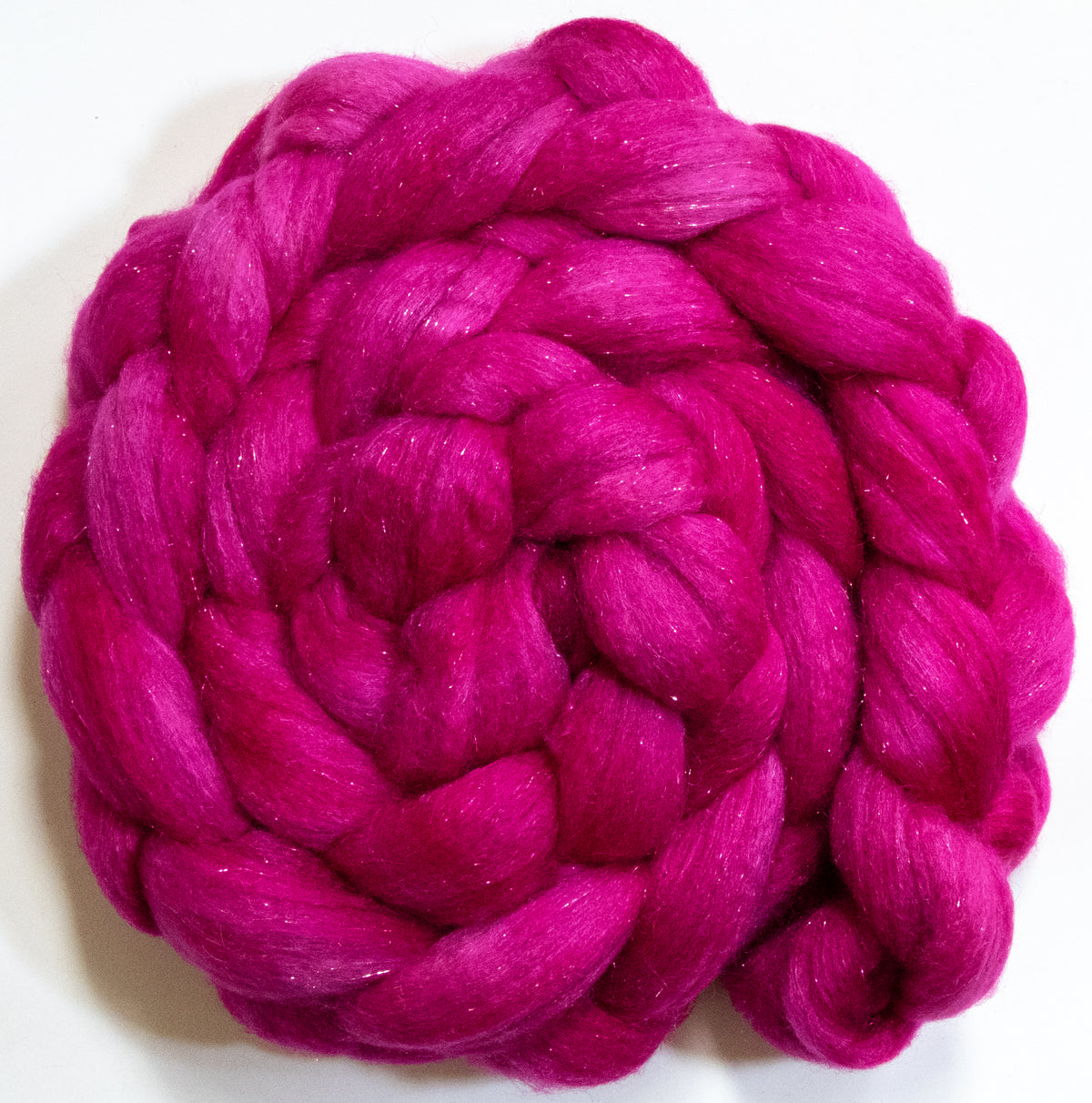 Cerise (5.7 oz) - Batt in a Braid #67 - Polwarth/Baby Camel/Tussah Silk/Gold Stellina (40/25/25/10)