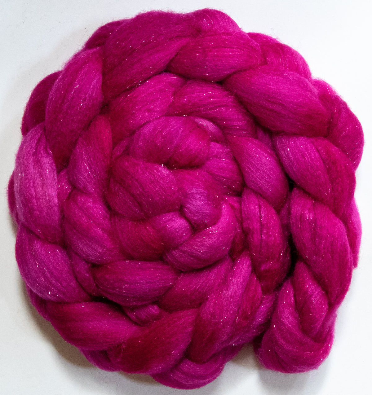 Cerise (5.7 oz) - Batt in a Braid #67 - Polwarth/Baby Camel/Tussah Silk/Gold Stellina (40/25/25/10)