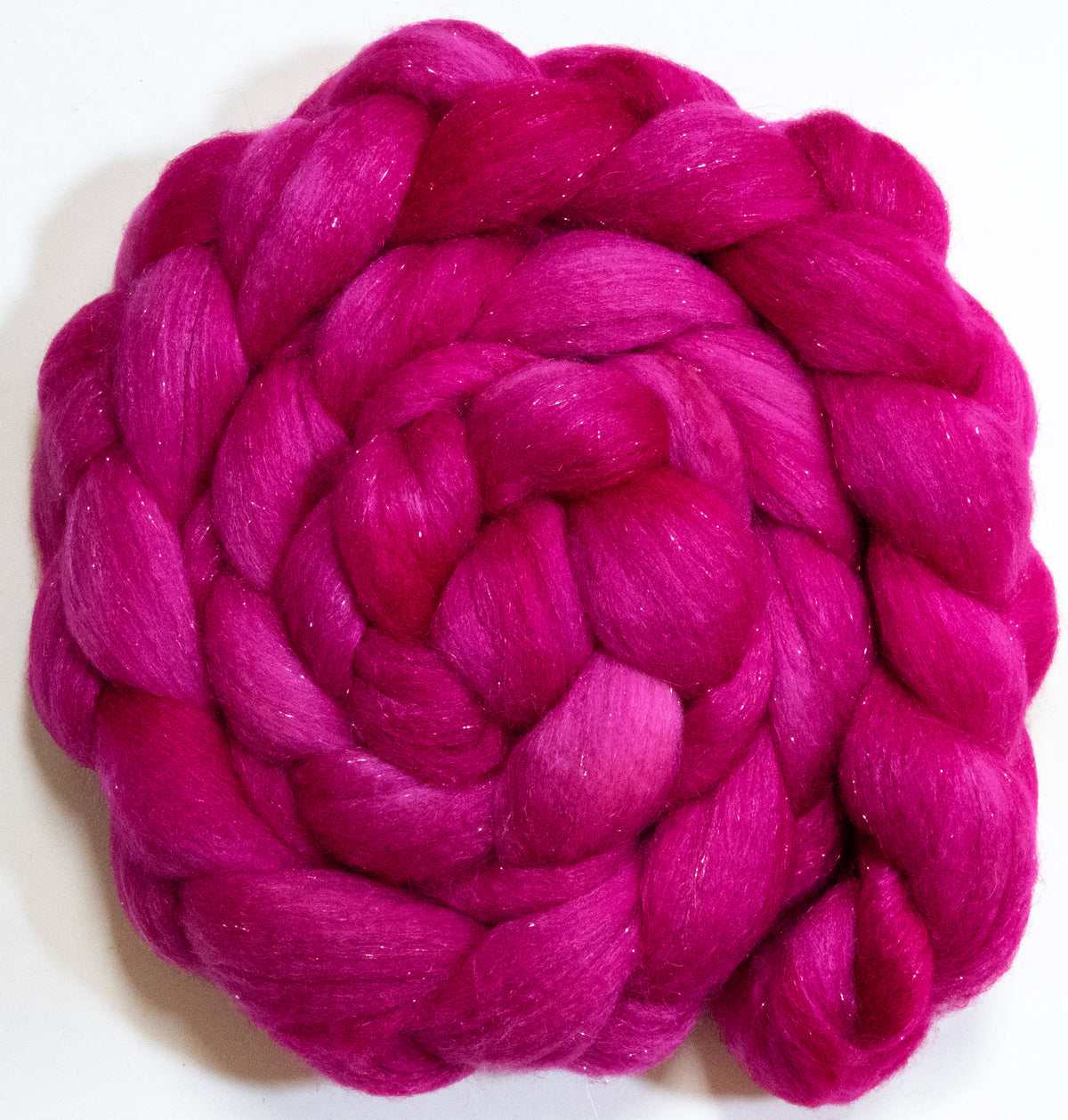 Cerise (5.7 oz) - Batt in a Braid #67 - Polwarth/Baby Camel/Tussah Silk/Gold Stellina (40/25/25/10)