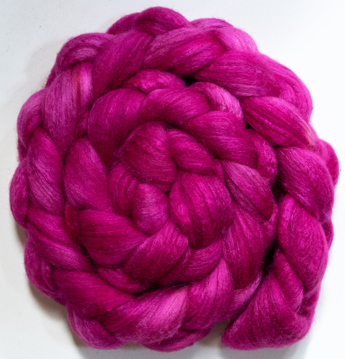 Cerise (5.8 oz) - Batt in a Braid #69 - Manx Loaghtan/ Polwarth / tussah silk /nylon (30/30/30/10)