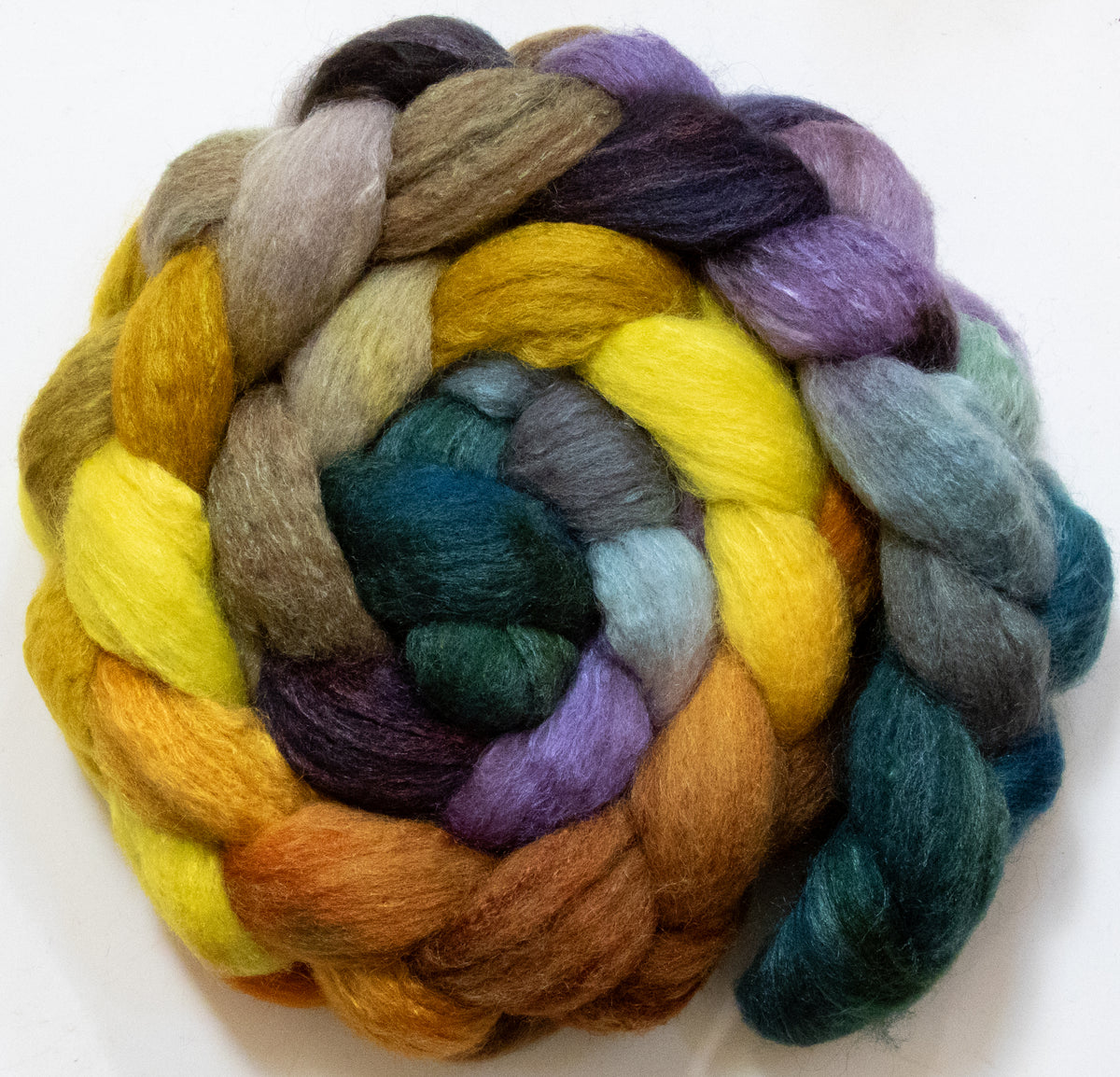 Acacia Tree (5.7 oz) - Batt in a Braid #44 - Southdown/Tussah Silk/Kid Mohair (65/25/10)