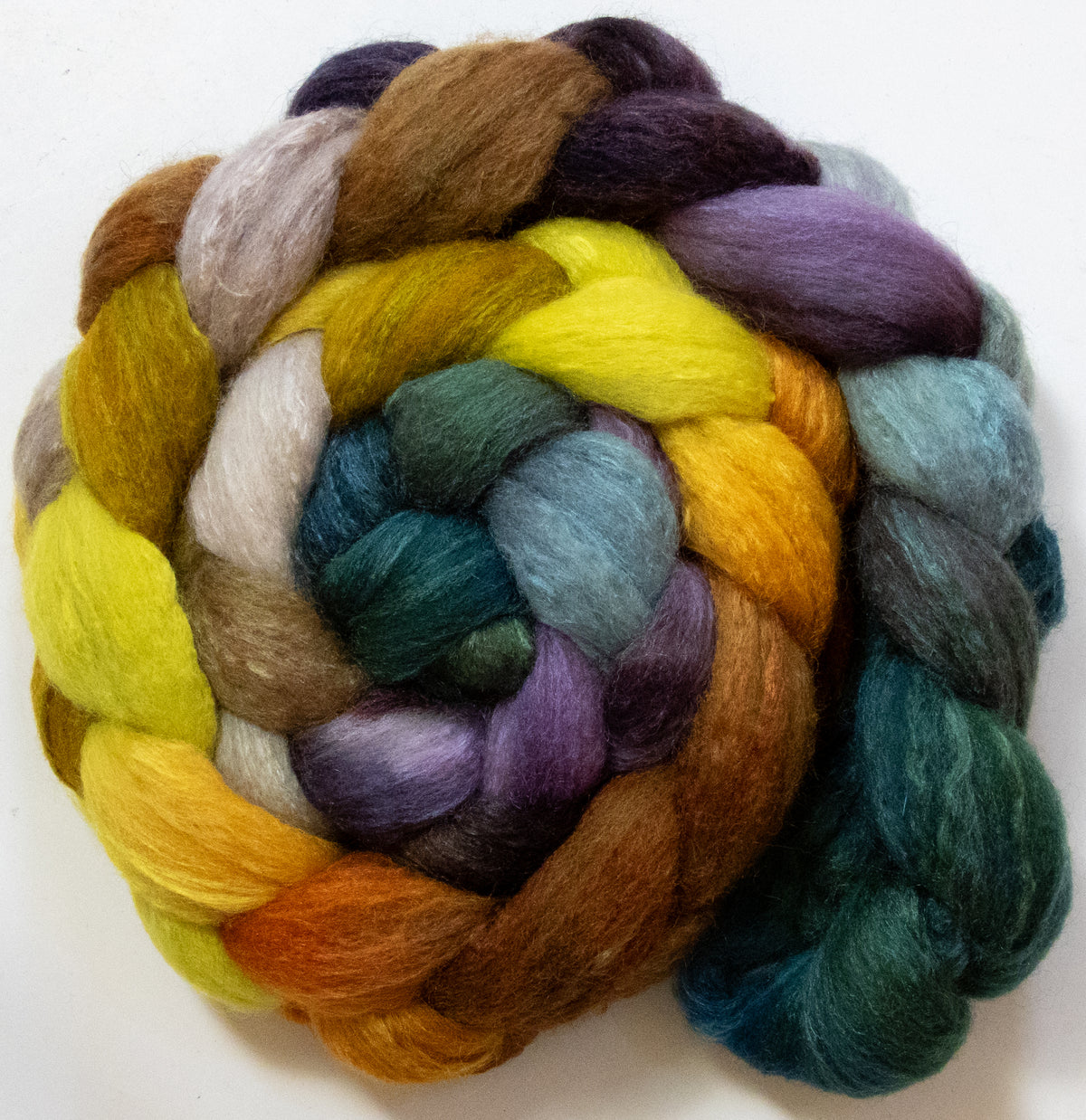 Acacia Tree (5.7 oz) - Batt in a Braid #44 - Southdown/Tussah Silk/Kid Mohair (65/25/10)