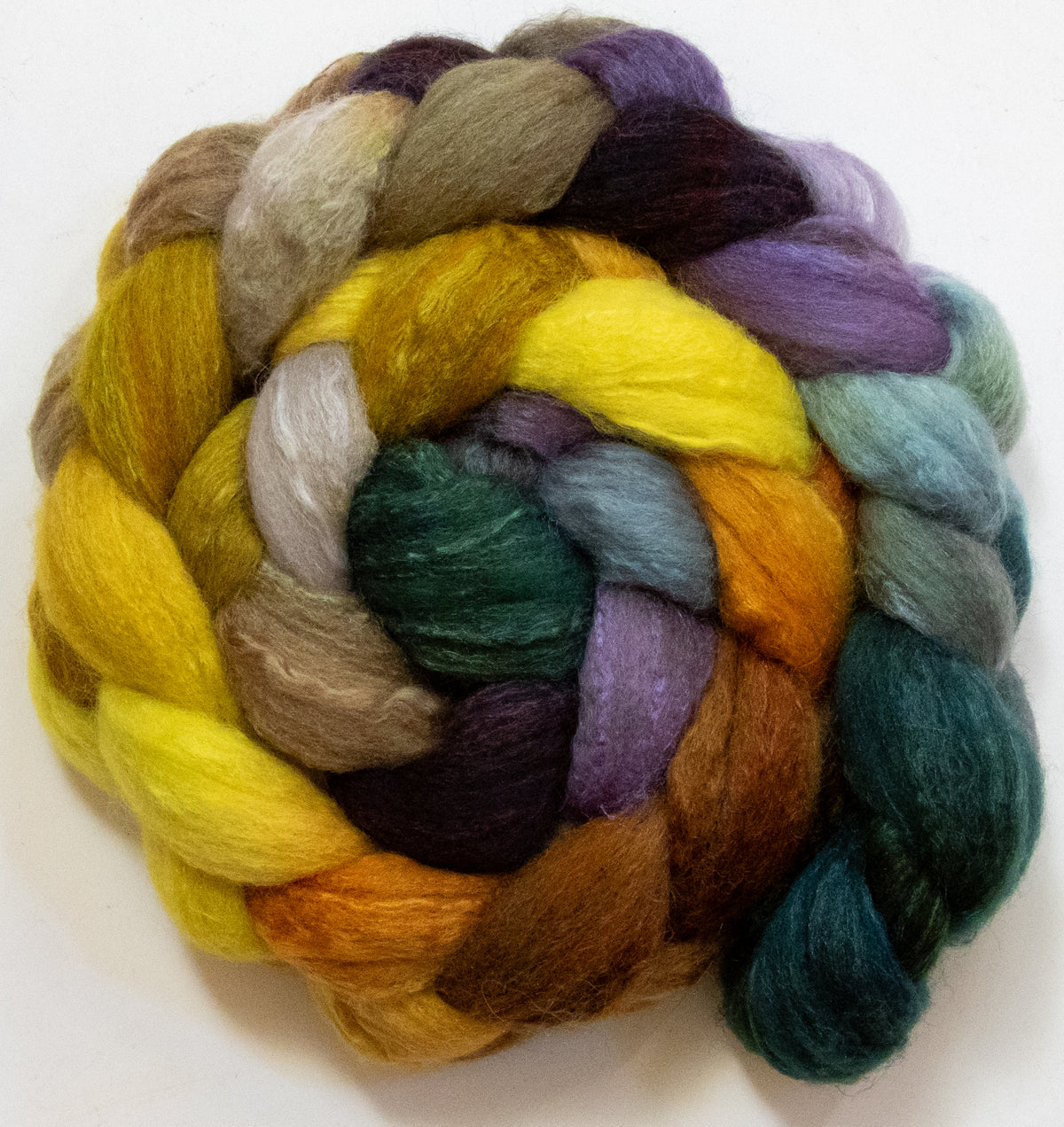 Acacia Tree (5.7 oz) - Batt in a Braid #44 - Southdown/Tussah Silk/Kid Mohair (65/25/10)
