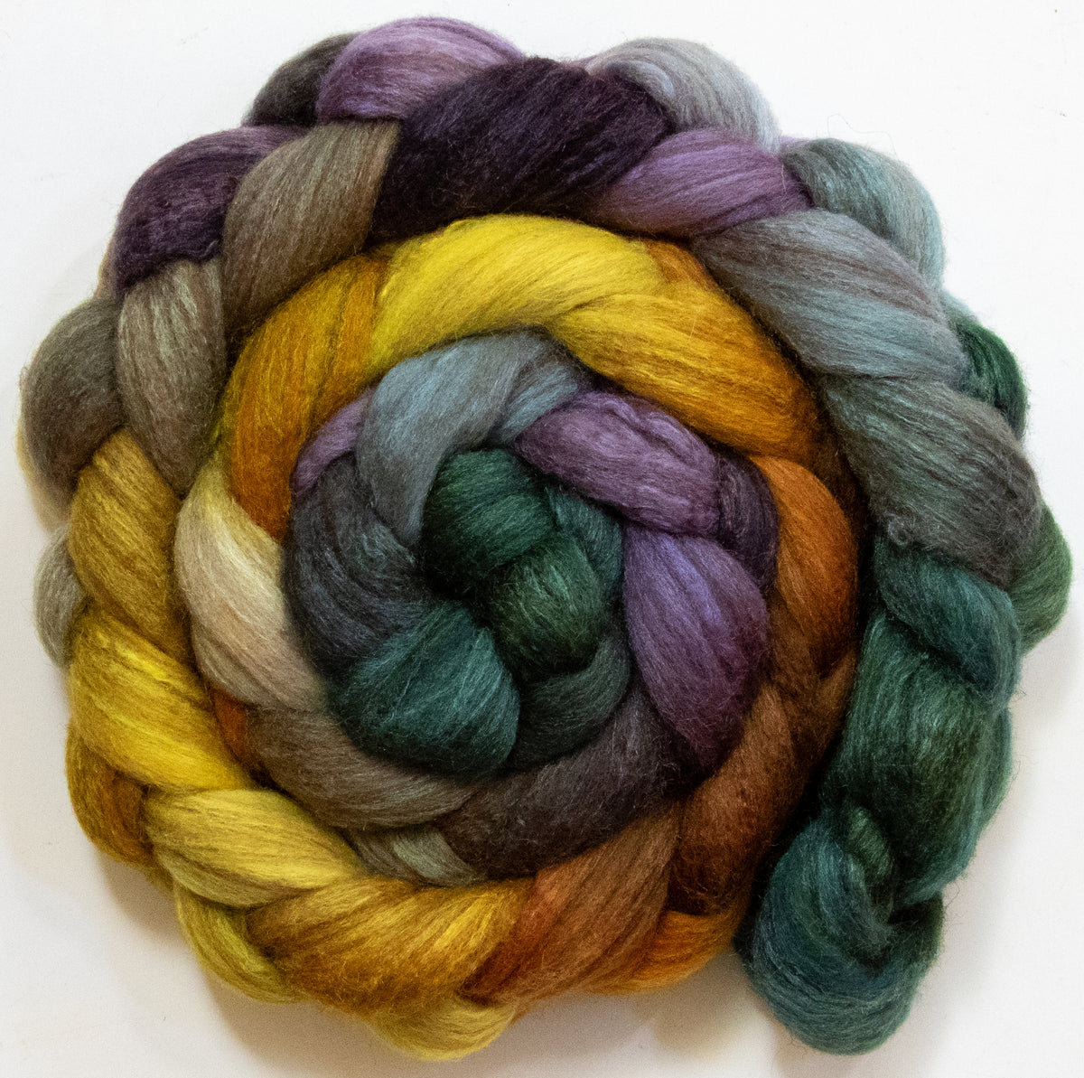 Acacia Tree (5.8 oz) - Batt in a Braid #69 - Manx Loaghtan/ Polwarth / tussah silk /nylon (30/30/30/10)