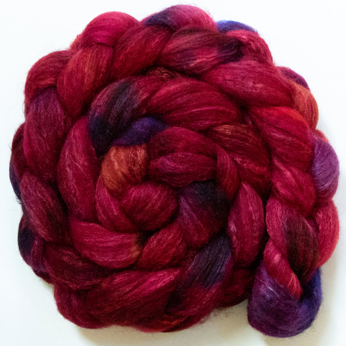 (6 oz) - Batt in a Braid #44 - Southdown/Tussah Silk/Kid Mohair (65/25/10)