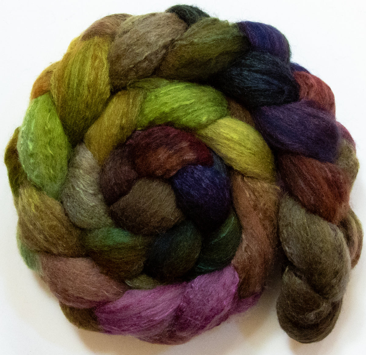 Tapenade (5.8 oz) - Batt in a Braid #44 - Southdown/Tussah Silk/Kid Mohair (65/25/10)