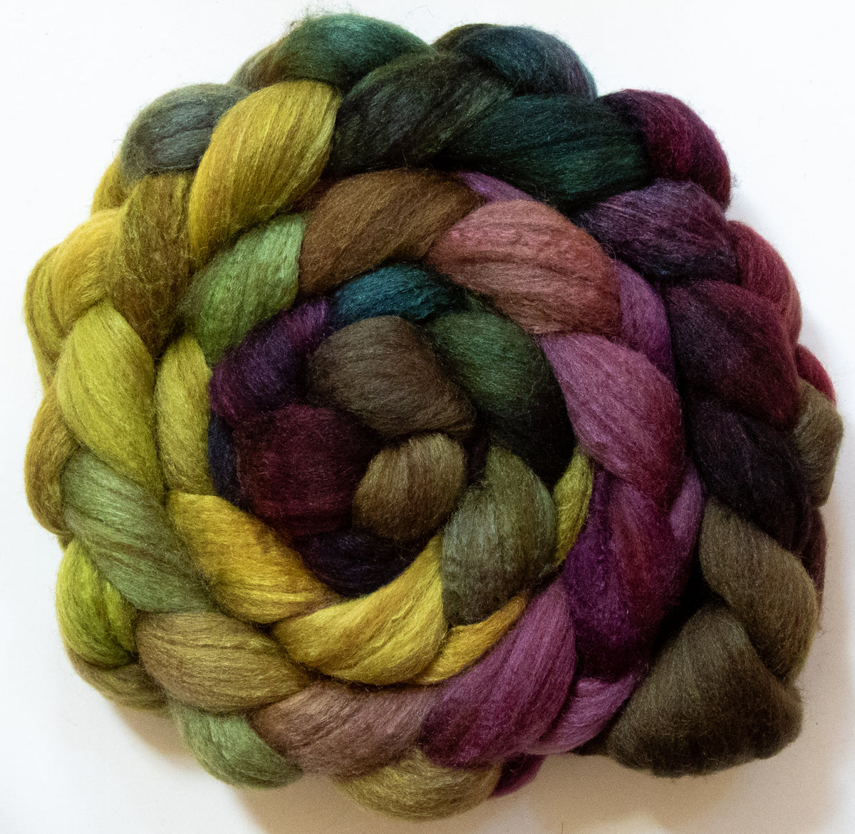 Tapenade (5.7 oz) - Batt in a Braid #69 - Manx Loaghtan/ Polwarth / tussah silk /nylon (30/30/30/10)