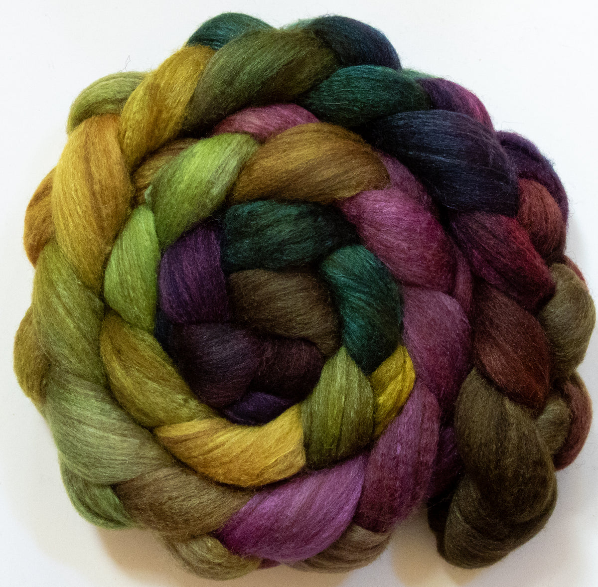Tapenade (5.7 oz) - Batt in a Braid #69 - Manx Loaghtan/ Polwarth / tussah silk /nylon (30/30/30/10)
