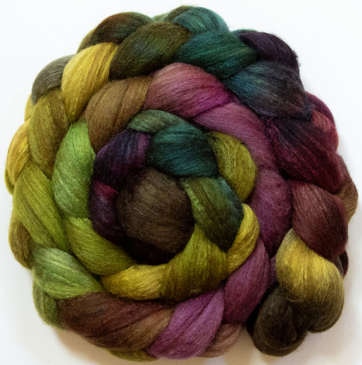 Tapenade (5.7 oz) - Batt in a Braid #69 - Manx Loaghtan/ Polwarth / tussah silk /nylon (30/30/30/10)