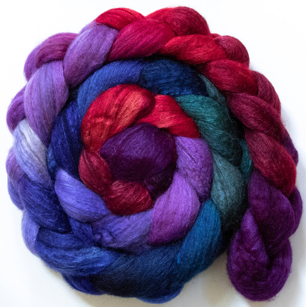 Wine Tasting (5.8 oz) - Batt in a Braid #69 - Manx Loaghtan/ Polwarth / tussah silk /nylon (30/30/30/10)