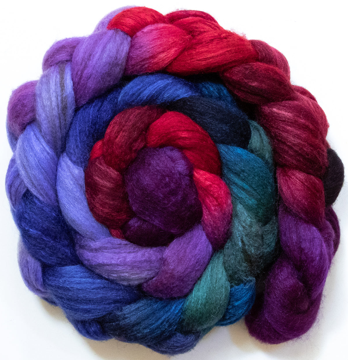 Wine Tasting (5.8 oz) - Batt in a Braid #69 - Manx Loaghtan/ Polwarth / tussah silk /nylon (30/30/30/10)
