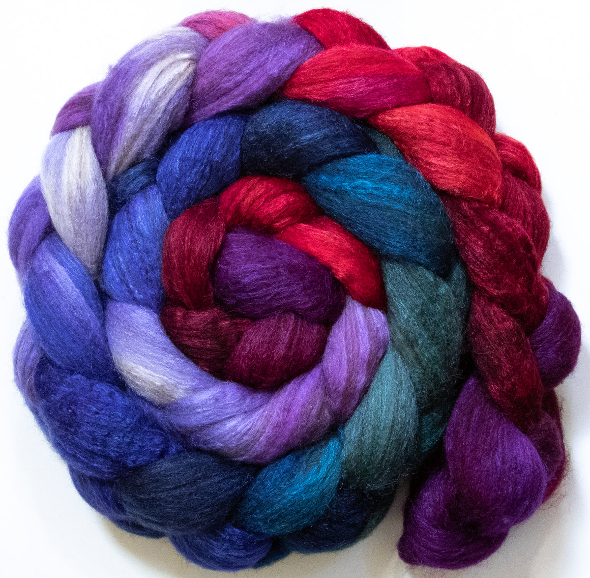 Wine Tasting (5.8 oz) - Batt in a Braid #69 - Manx Loaghtan/ Polwarth / tussah silk /nylon (30/30/30/10)