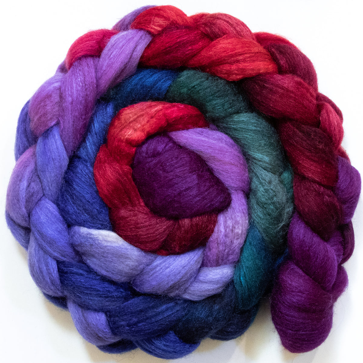 Wine Tasting (5.8 oz) - Batt in a Braid #69 - Manx Loaghtan/ Polwarth / tussah silk /nylon (30/30/30/10)