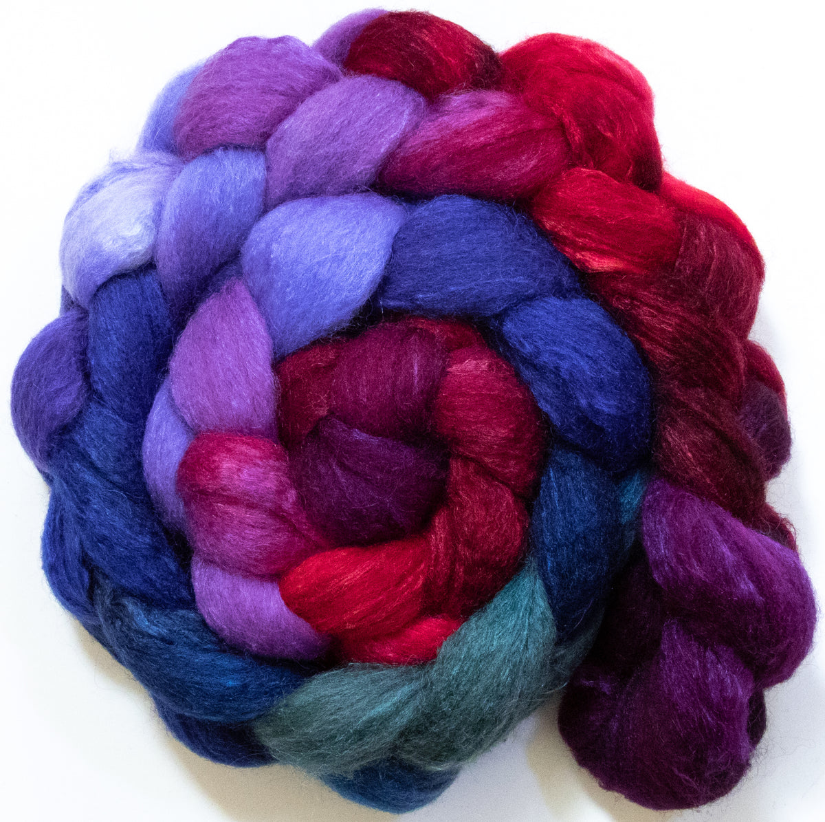 Wine Tasting (5.7 oz) - Batt in a Braid #44 - Southdown/Tussah Silk/Kid Mohair (65/25/10)