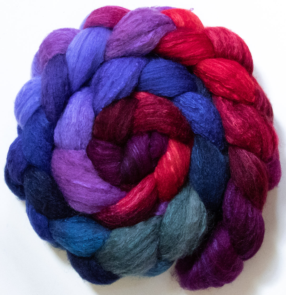 Wine Tasting (5.7 oz) - Batt in a Braid #44 - Southdown/Tussah Silk/Kid Mohair (65/25/10)