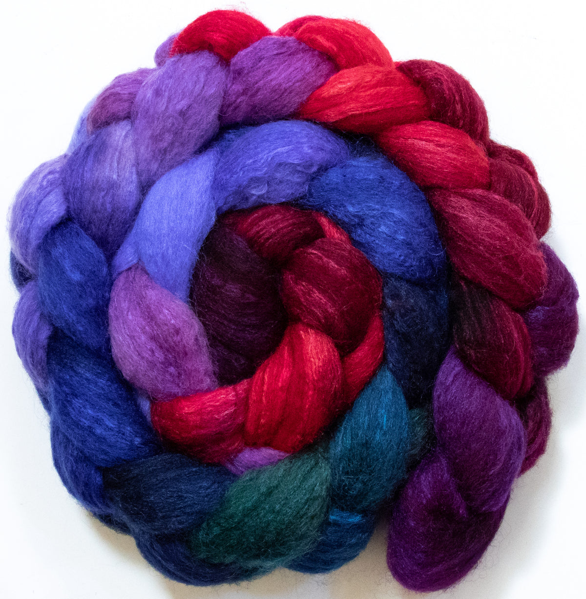 Wine Tasting (5.7 oz) - Batt in a Braid #44 - Southdown/Tussah Silk/Kid Mohair (65/25/10)