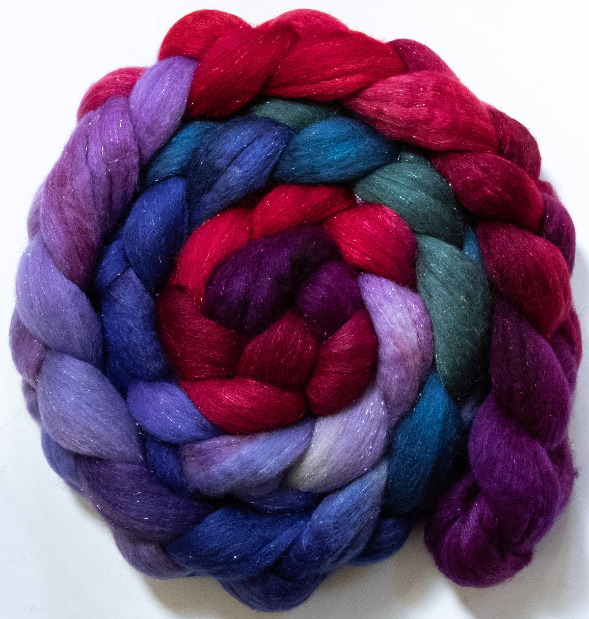 Wine Tasting (5.6 oz) - Batt in a Braid #67 - Polwarth/Baby Camel/Tussah Silk/Gold Stellina (40/25/25/10)