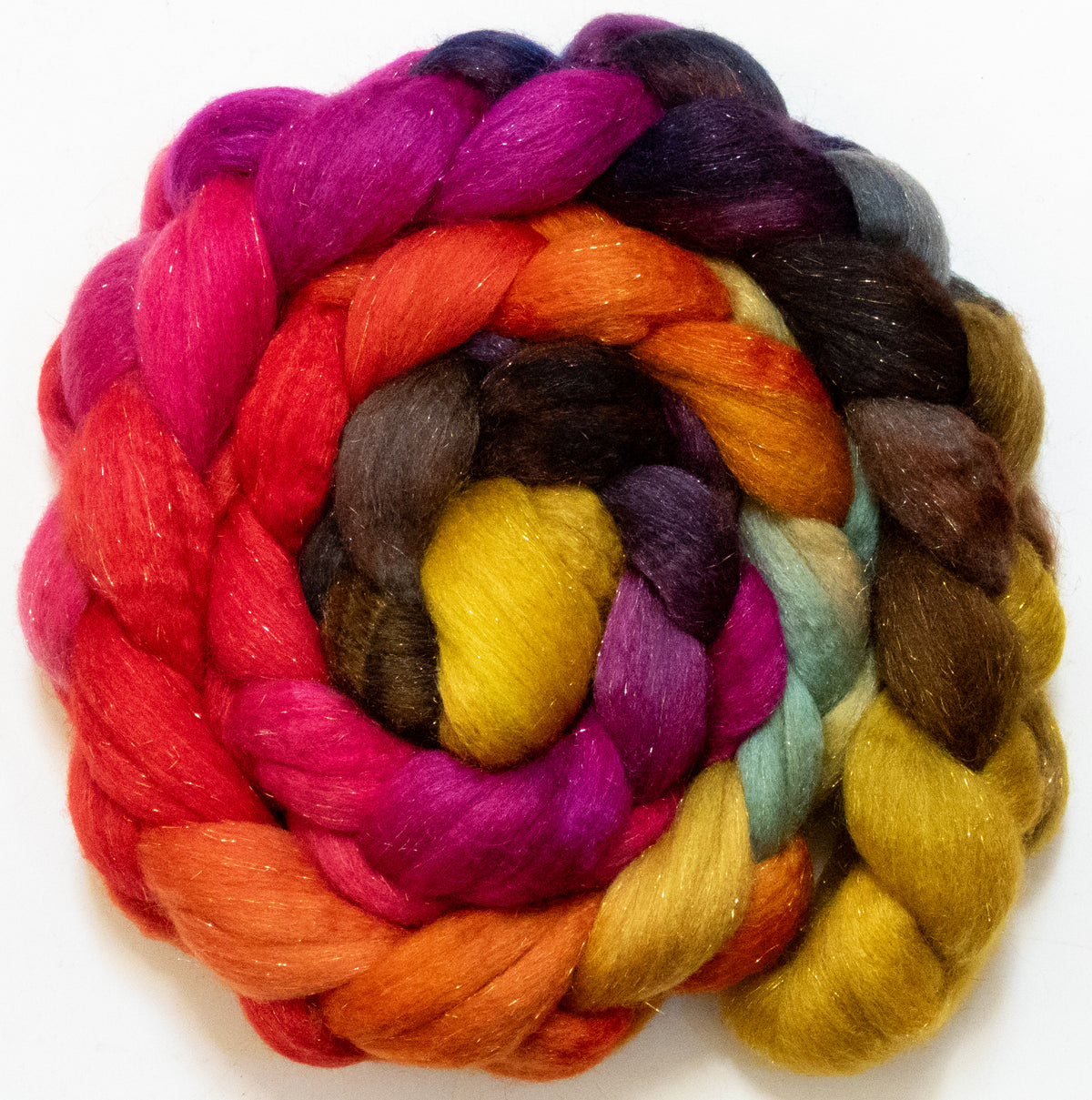 Festival (5.7 oz) - Batt in a Braid #67 - Polwarth/Baby Camel/Tussah Silk/Gold Stellina (40/25/25/10)