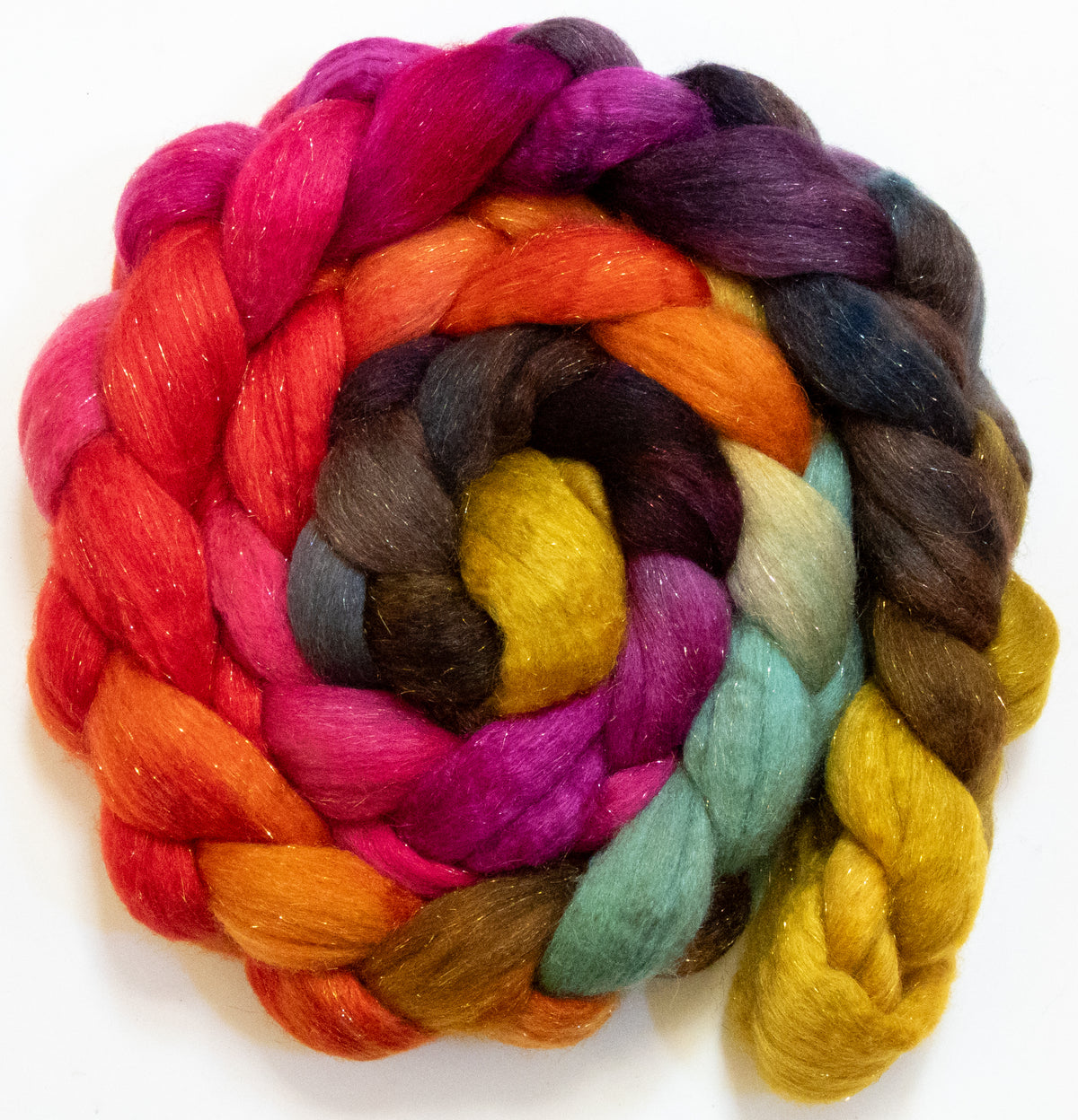 Festival (5.7 oz) - Batt in a Braid #67 - Polwarth/Baby Camel/Tussah Silk/Gold Stellina (40/25/25/10)