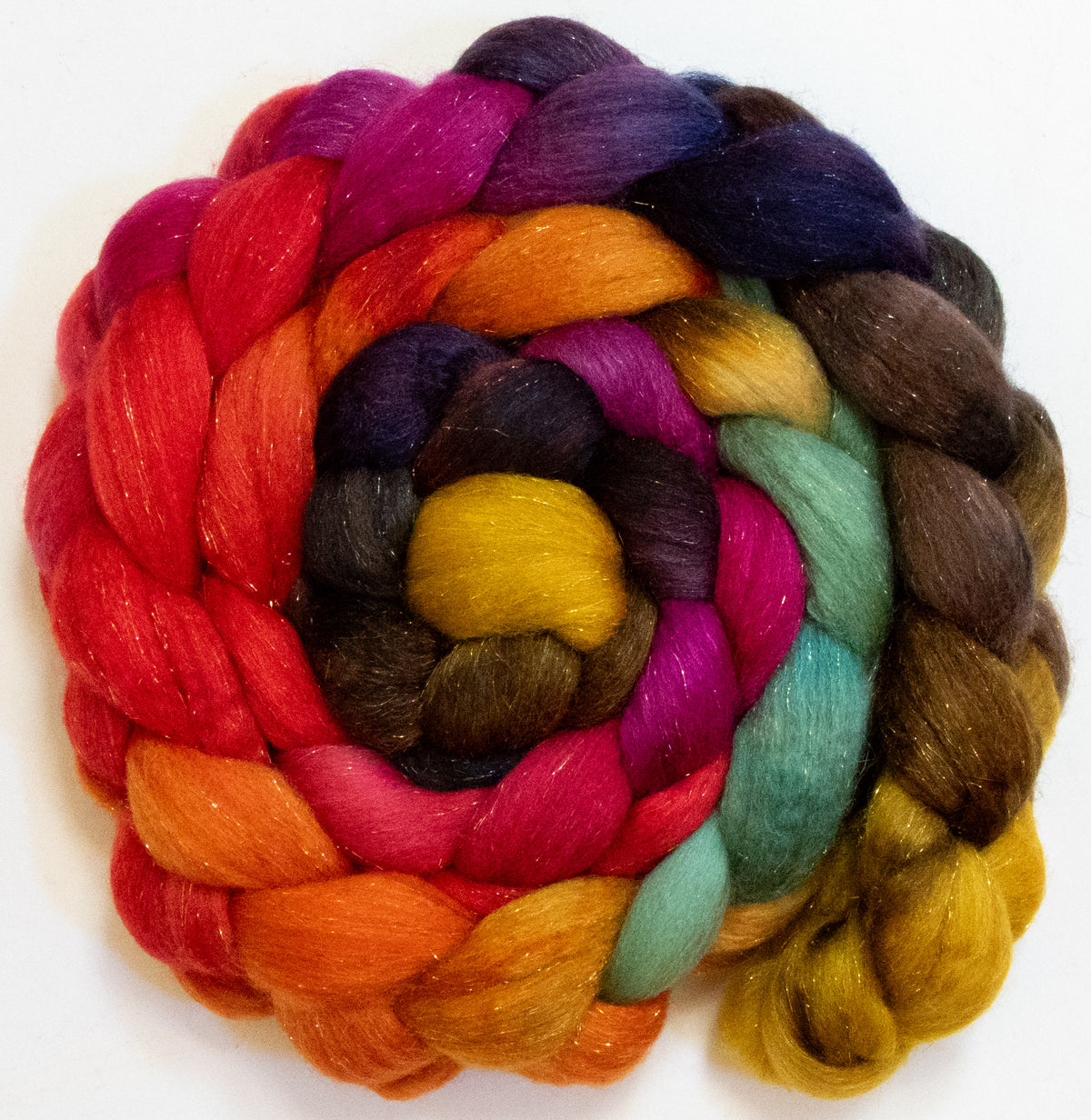 Festival (5.7 oz) - Batt in a Braid #67 - Polwarth/Baby Camel/Tussah Silk/Gold Stellina (40/25/25/10)