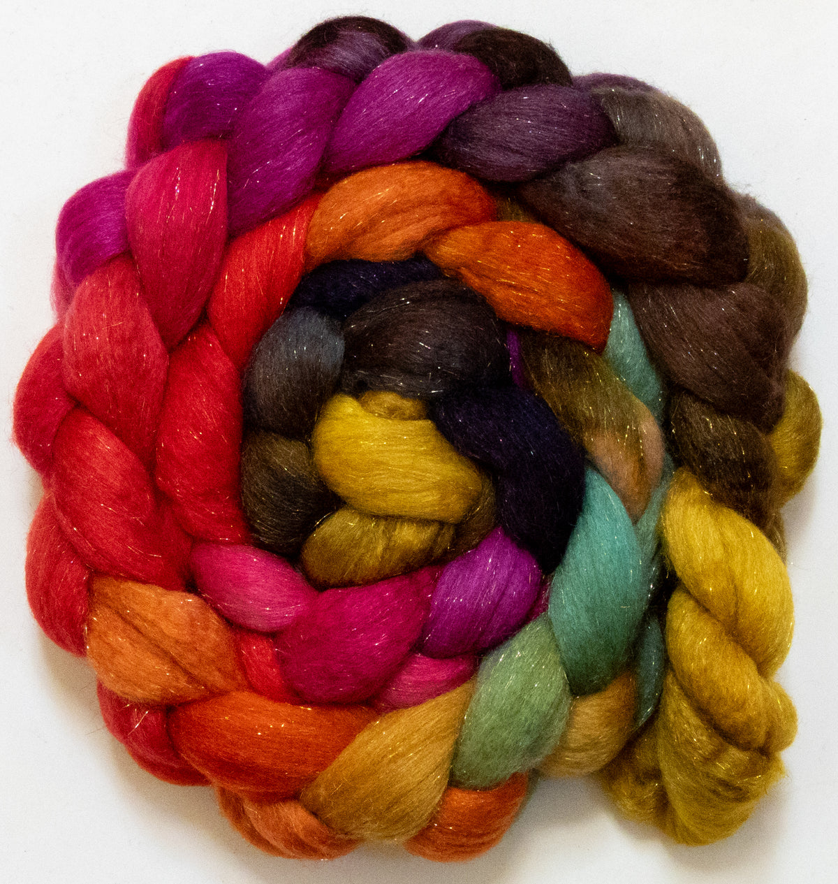 Festival (5.7 oz) - Batt in a Braid #67 - Polwarth/Baby Camel/Tussah Silk/Gold Stellina (40/25/25/10)