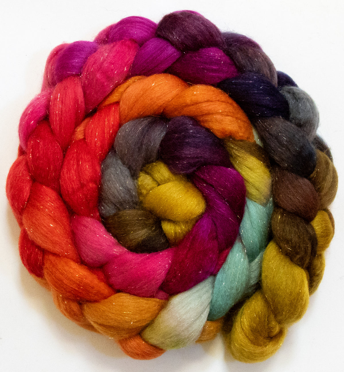 Festival (5.7 oz) - Batt in a Braid #67 - Polwarth/Baby Camel/Tussah Silk/Gold Stellina (40/25/25/10)
