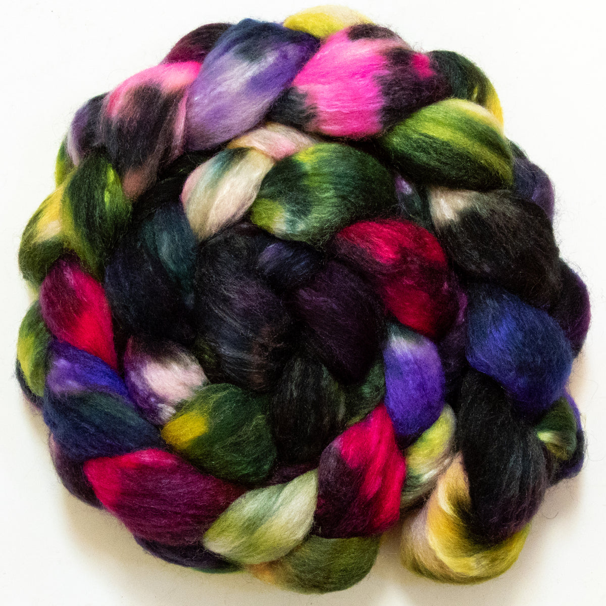 Stained Glass (6 oz) - Batt in a Braid #44 - Southdown/Tussah Silk/Kid Mohair (65/25/10)