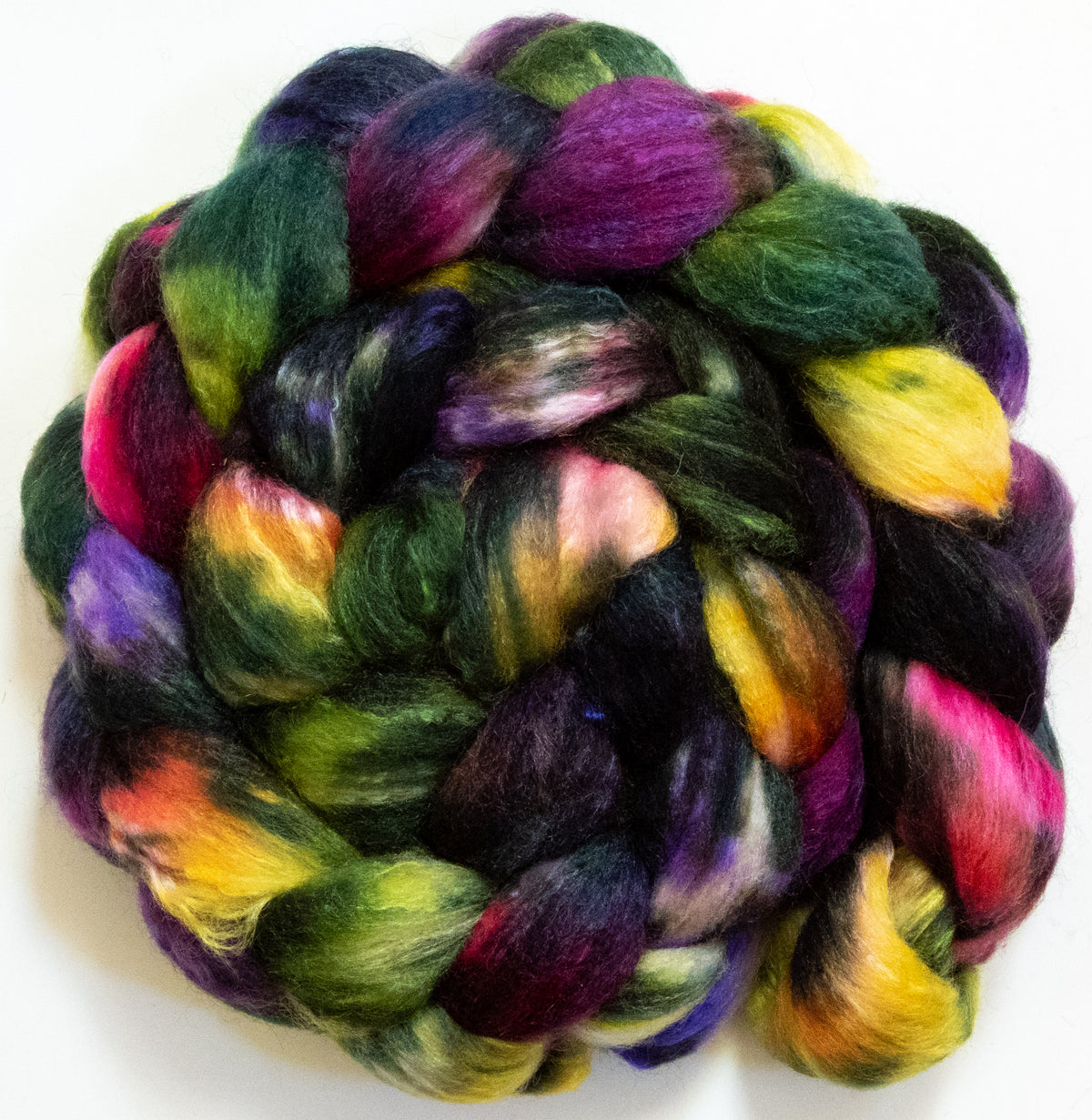 Stained Glass (6 oz) - Batt in a Braid #44 - Southdown/Tussah Silk/Kid Mohair (65/25/10)