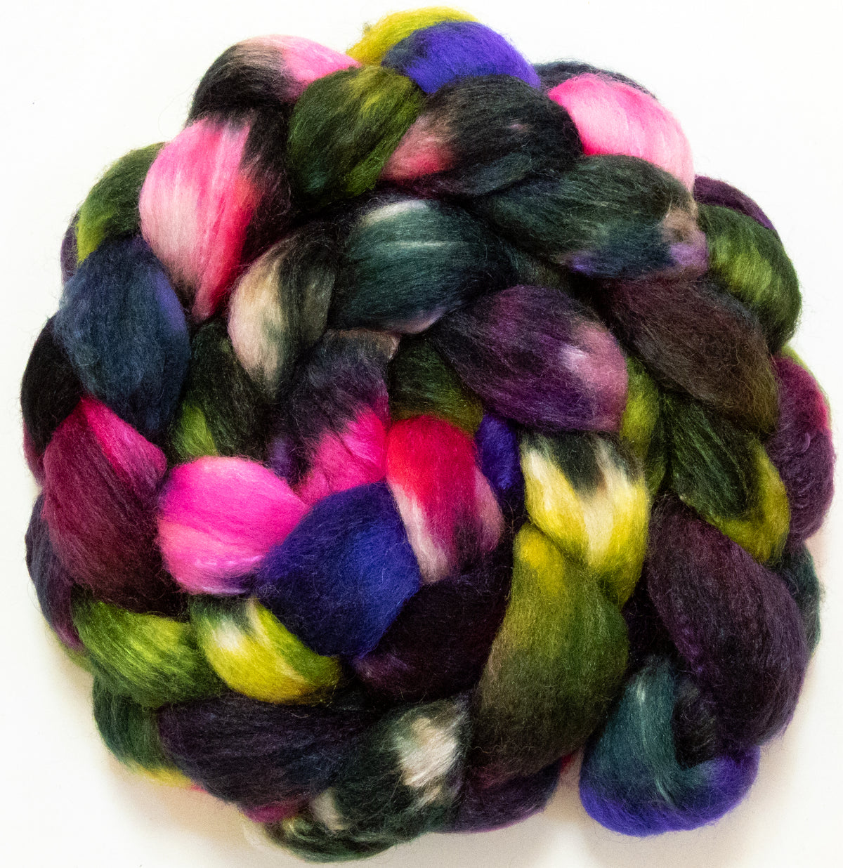 Stained Glass (6 oz) - Batt in a Braid #44 - Southdown/Tussah Silk/Kid Mohair (65/25/10)