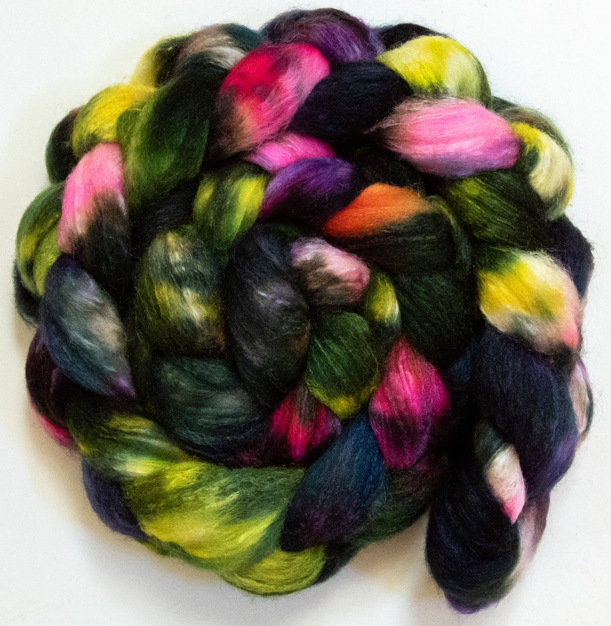 Stained Glass (6 oz) - Batt in a Braid #44 - Southdown/Tussah Silk/Kid Mohair (65/25/10)