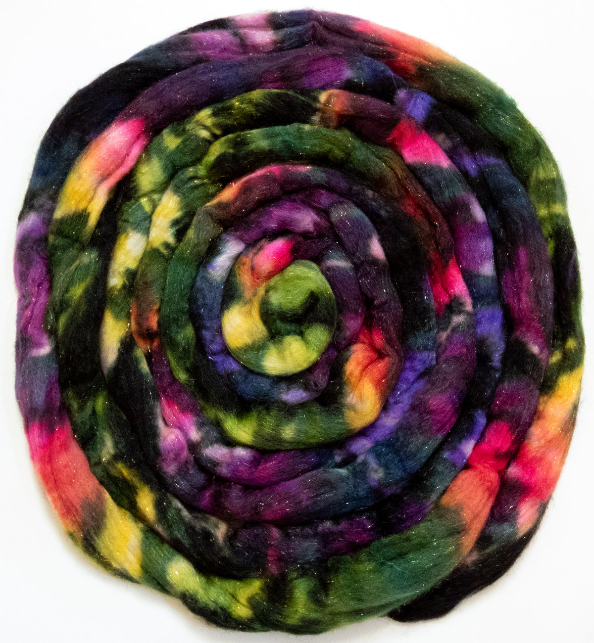 Stained Glass (5.7 oz) - Batt in a Braid #67 - Polwarth/Baby Camel/Tussah Silk/Gold Stellina (40/25/25/10)