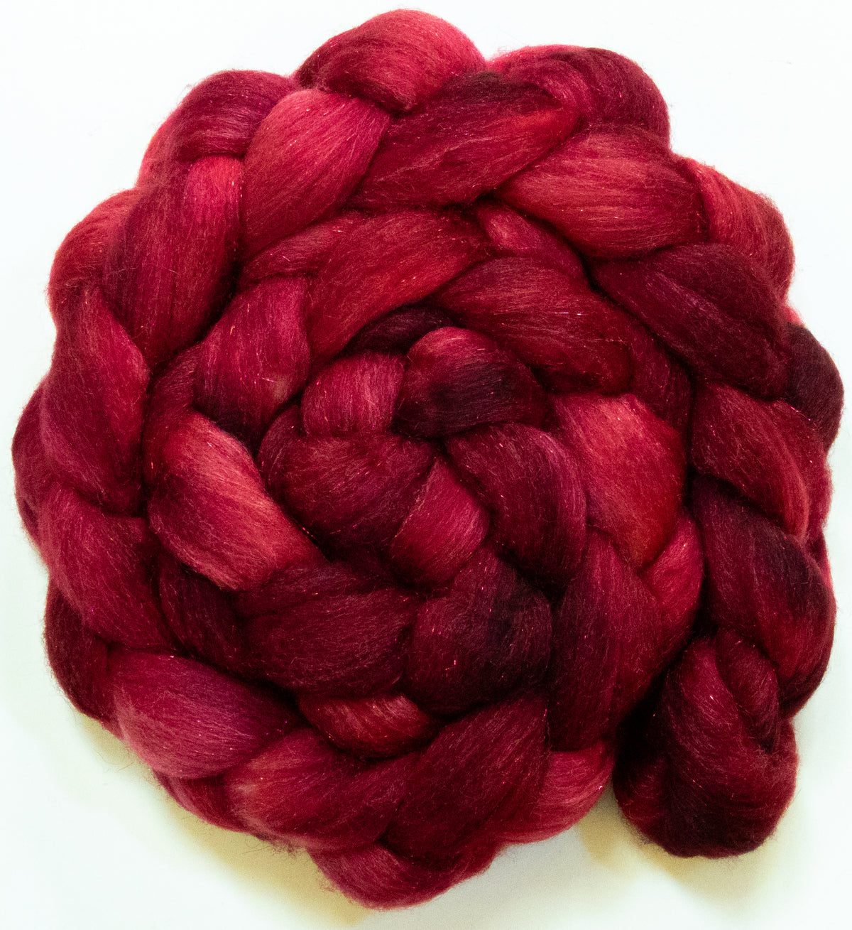 Chianti (5.7 oz) - Batt in a Braid #67 - Polwarth/Baby Camel/Tussah Silk/Gold Stellina (40/25/25/10)